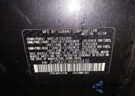 2019 Subaru Forester Limited from USA, damaged, VIN JF2SKASCXKH466430